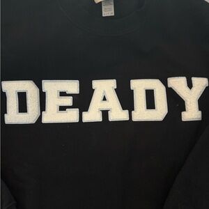 Judith March Black Crewneck Sweater with White Lettering